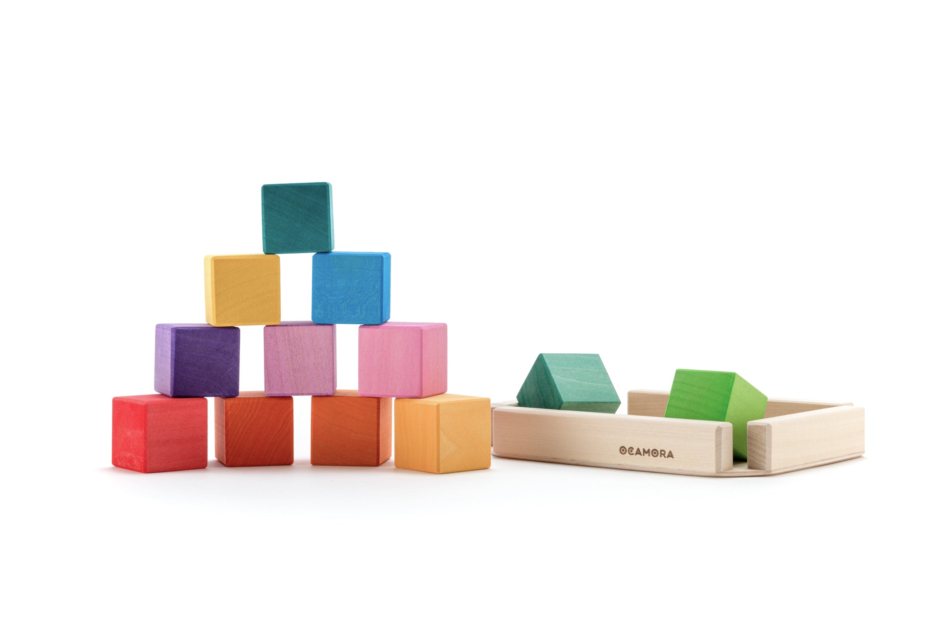 Cuburi colorate din lemn, set de 12 – Ocamora