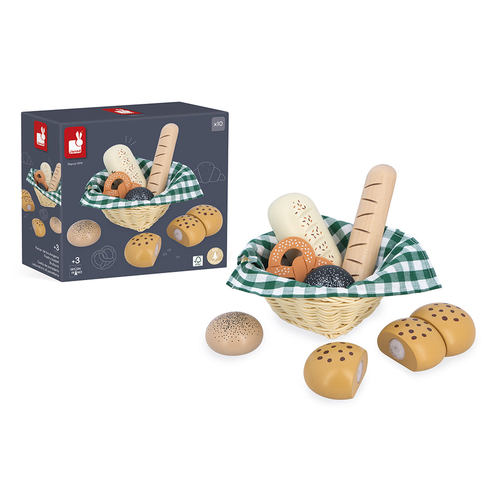 Coș cu produse de panificație Shiny Grandma din lemn, set 10 piese – Janod