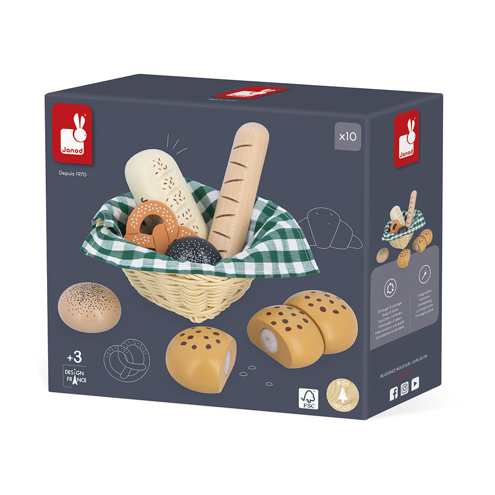 Coș cu produse de panificație Shiny Grandma din lemn, set 10 piese – Janod