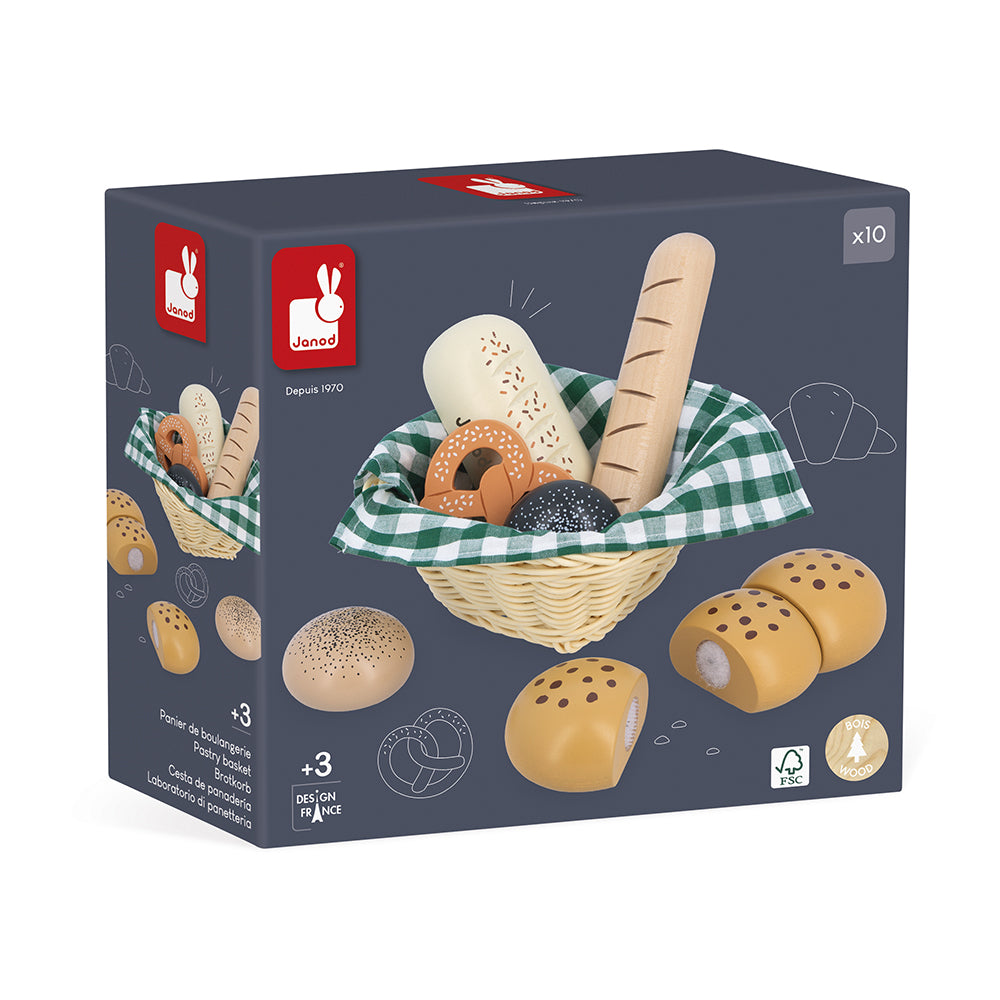Coș cu produse de panificație Shiny Grandma din lemn, set 10 piese – Janod
